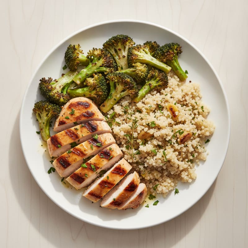 Grilled Chicken Breast with Roasted Broccoli and Quinoa