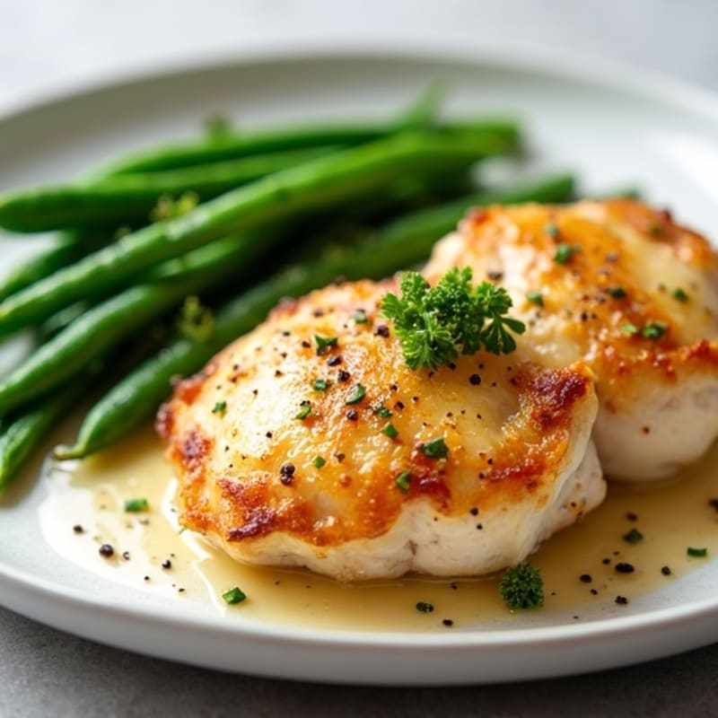 Lemon Garlic Chicken Thighs with Steamed Green Beans