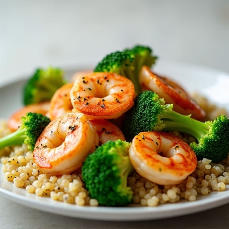Seared Garlic Shrimp with Steamed Broccoli and Quinoa