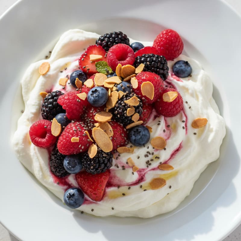 Silky Greek Yogurt Protein Mousse with Mixed Berries