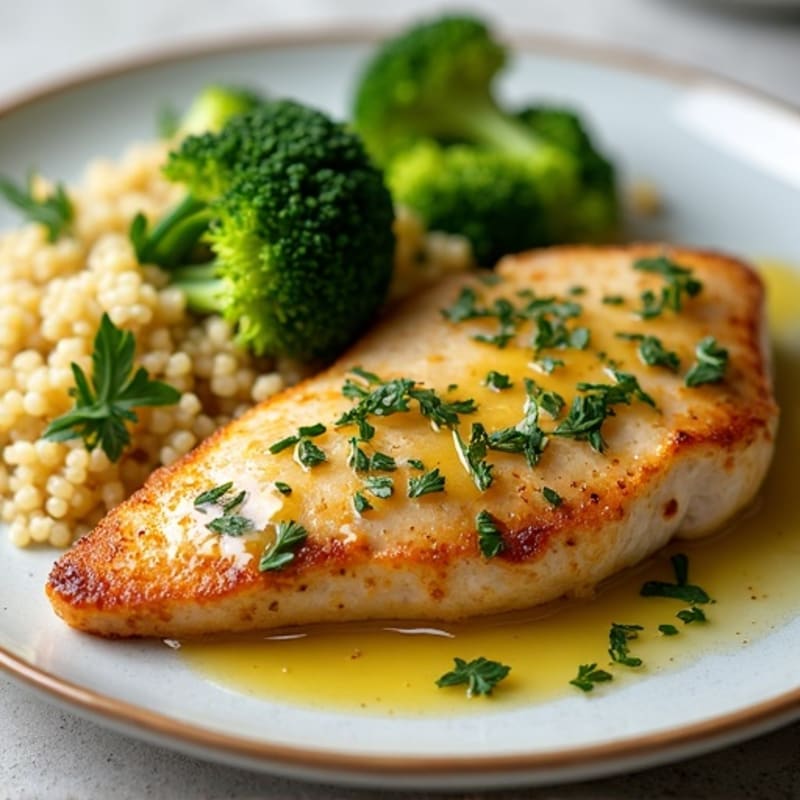 Herb-Crusted Pan Seared Chicken with Lemon Garlic Sauce