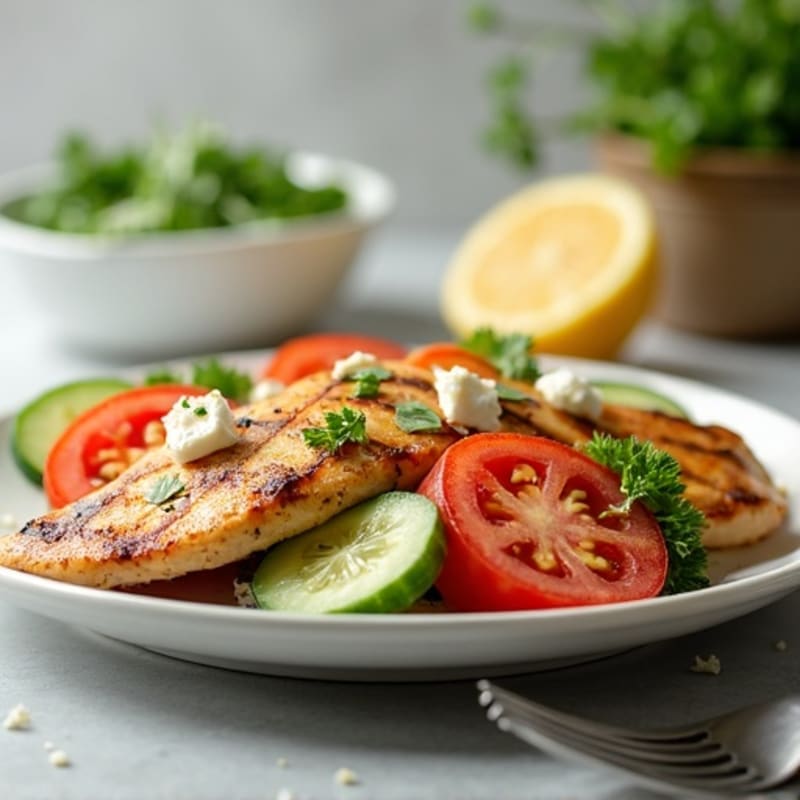 Grilled Chicken Breast with Fresh Tomato Cucumber Salad