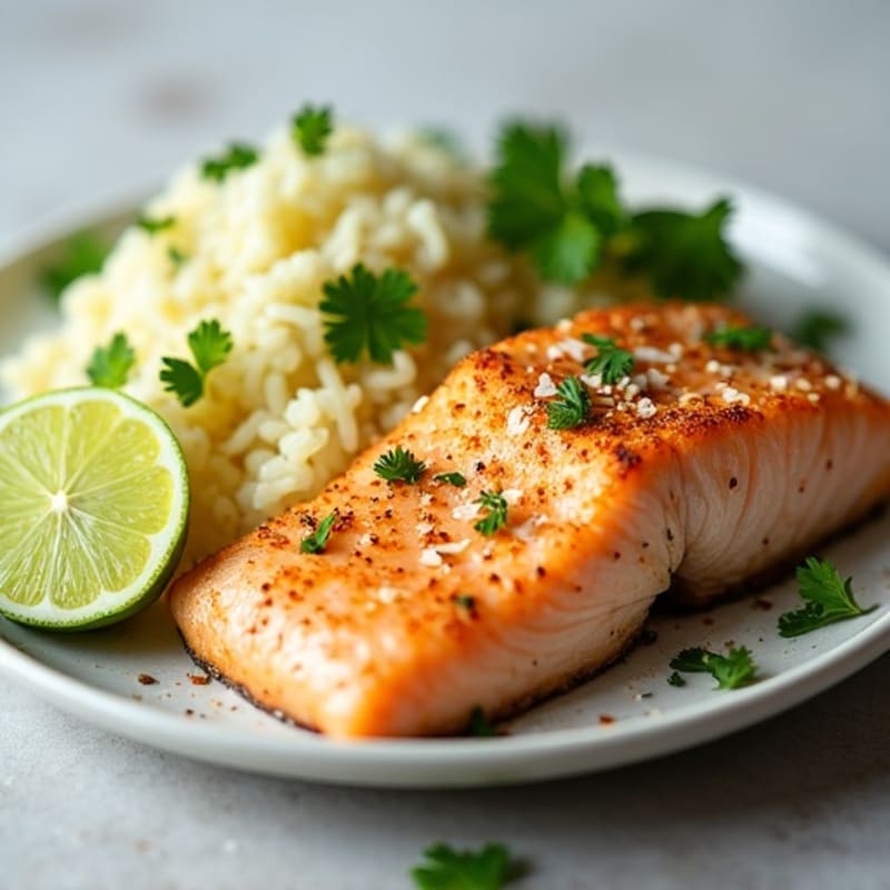 Flaky Coconut-Lime Salmon with Cilantro-Lime Cauliflower Rice