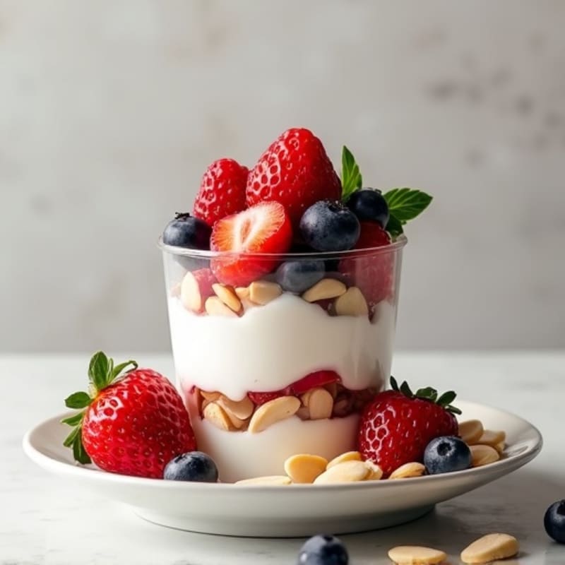Greek Yogurt Protein Parfait with Mixed Berries and Almonds