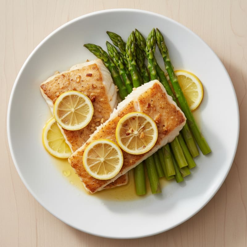 Baked Cod with Steamed Asparagus and Lemon