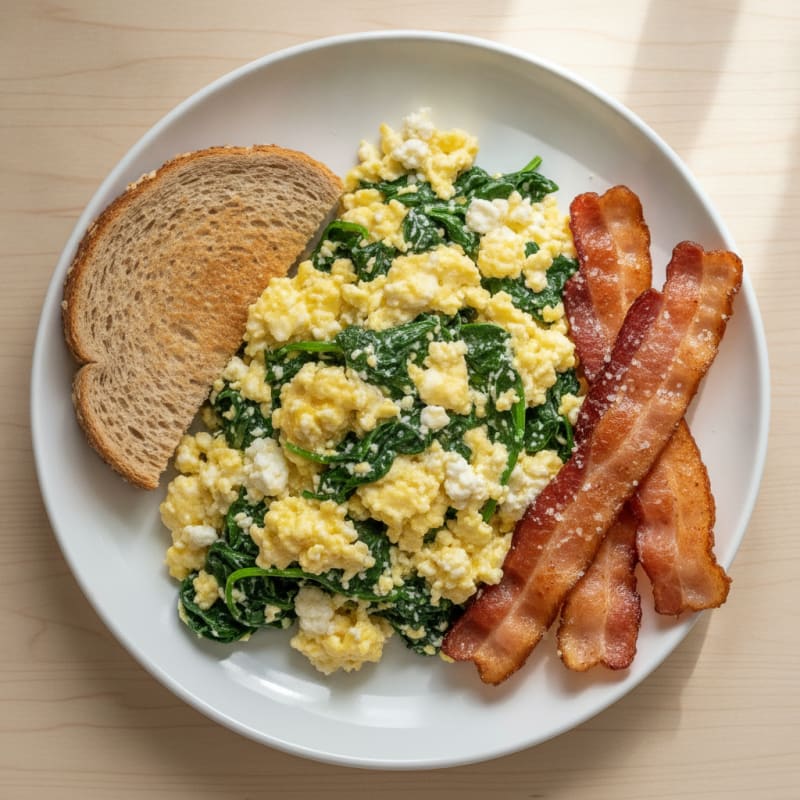 Cottage Cheese Scramble with Spinach and Turkey Bacon