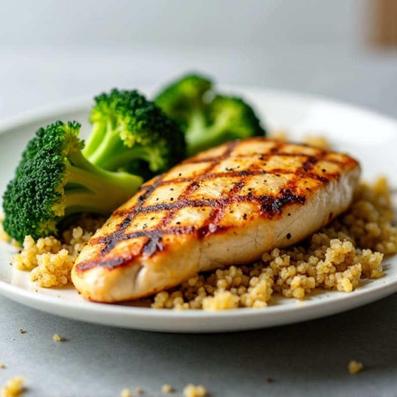 Grilled Chicken Breast with Quinoa and Roasted Broccoli