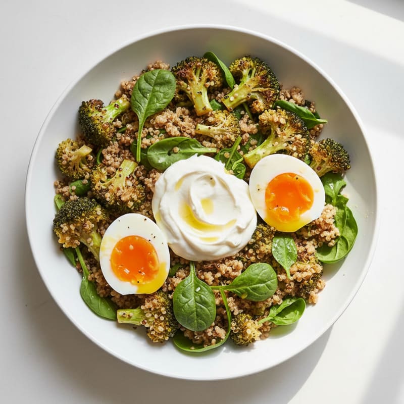 Egg and Quinoa Vegetable Bowl with Roasted Broccoli