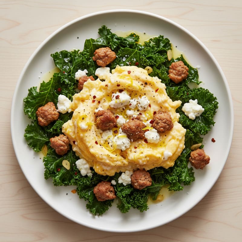 Zesty Cottage Cheese Scramble with Sautéed Kale