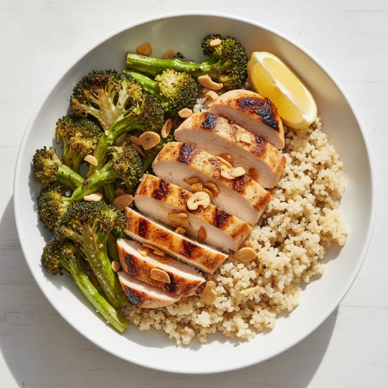 Grilled Chicken and Quinoa Bowl with Roasted Broccoli