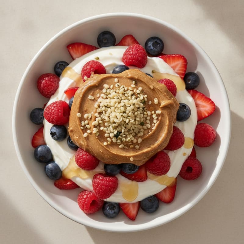 Creamy Greek Yogurt Parfait with Almond Butter and Mixed Berries