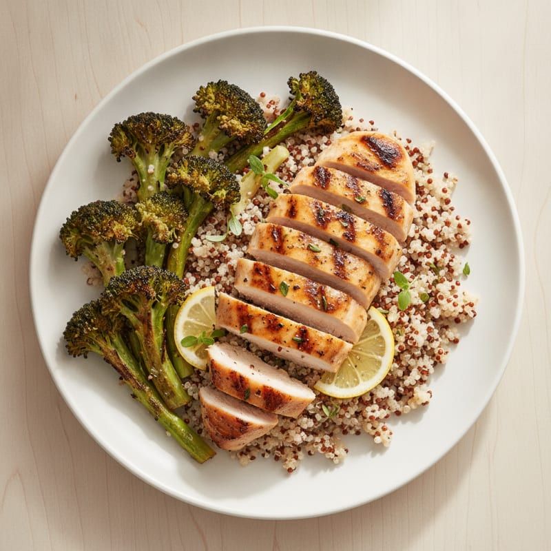 Grilled Chicken Breast with Quinoa and Roasted Broccoli