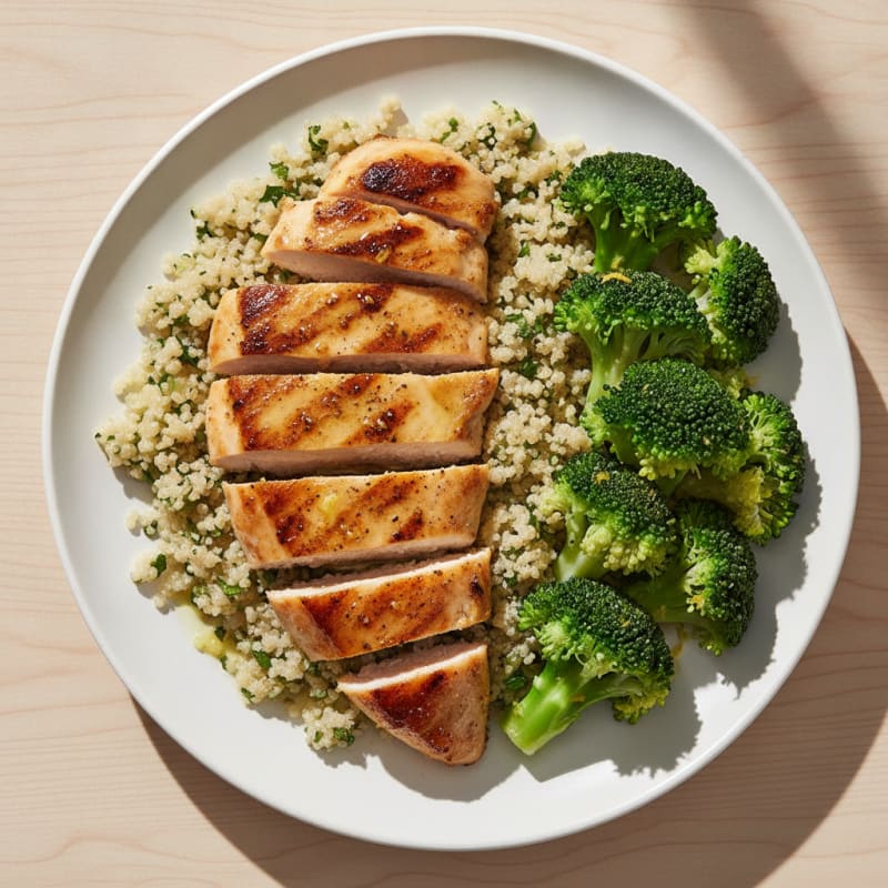 Grilled Chicken Breast with Quinoa and Steamed Broccoli