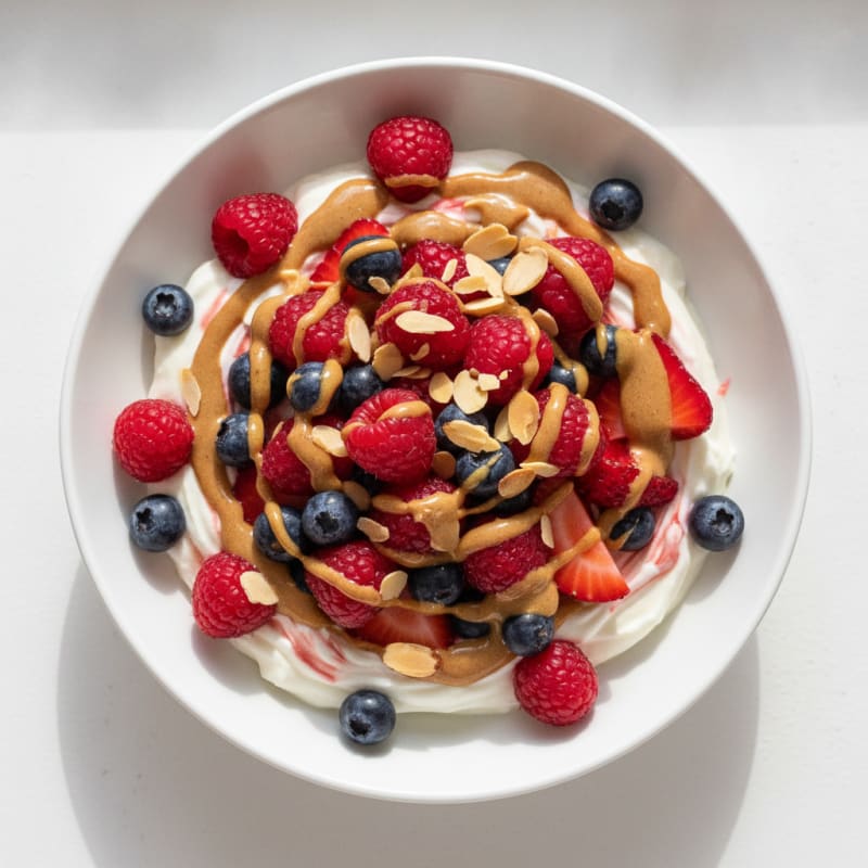 Greek Yogurt Protein Bowl with Mixed Berries and Almond Butter