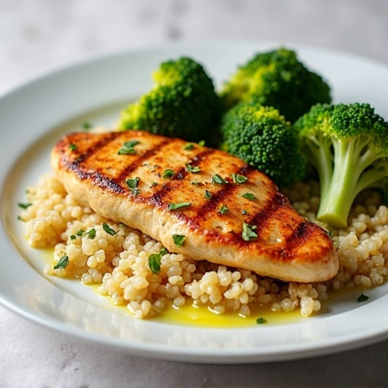 Grilled Chicken Breast with Quinoa and Roasted Broccoli