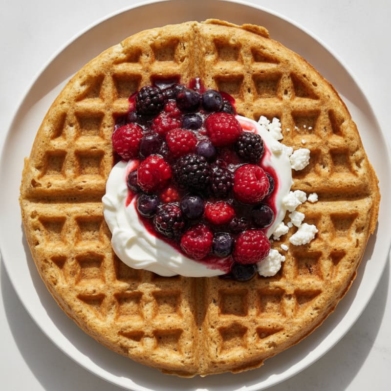 Classic Buttermilk-Style Protein Waffles with Berry Compote