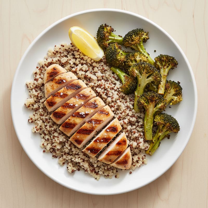 Grilled Chicken Breast with Quinoa and Roasted Broccoli