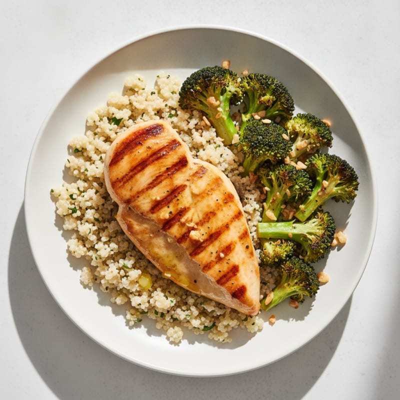 Grilled Chicken Breast with Quinoa and Roasted Broccoli