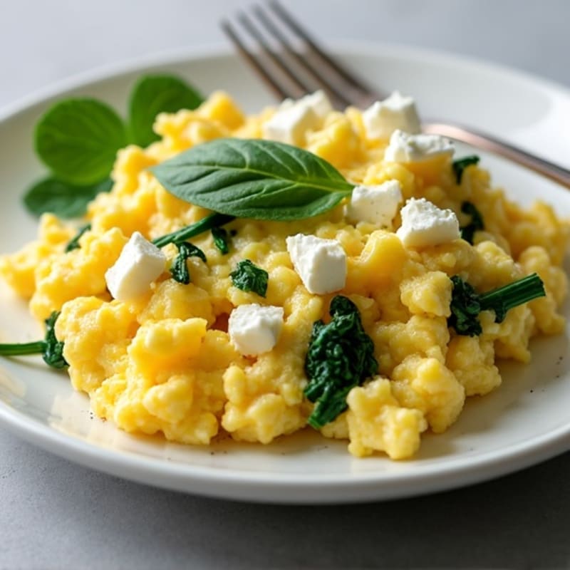 Creamy Scrambled Eggs with Fresh Spinach and Feta