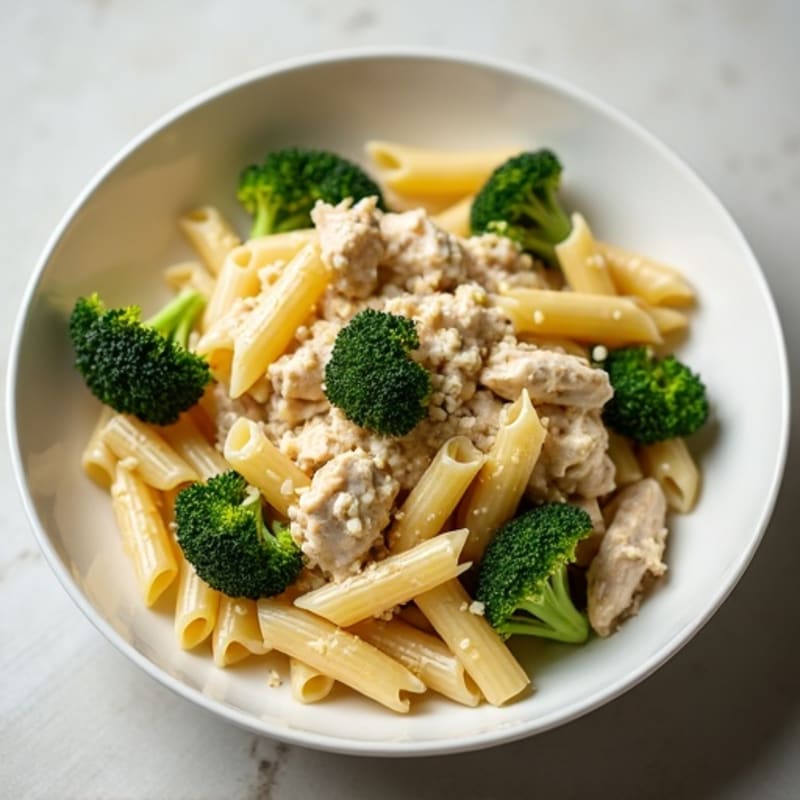 Creamy Garlic Chicken Pasta with Roasted Broccoli