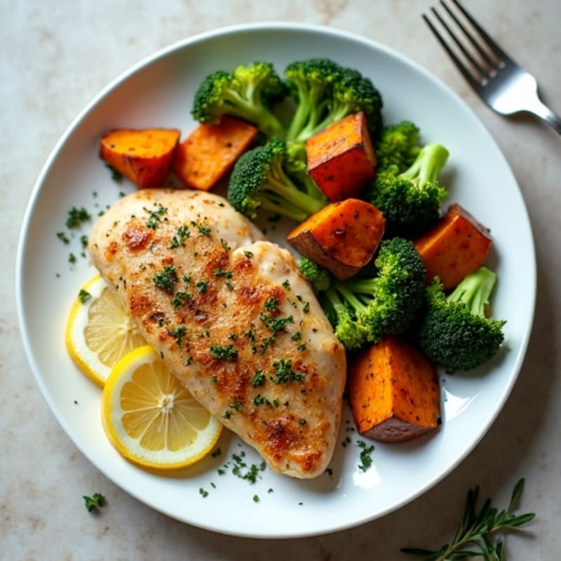 Sheet Pan Lemon Herb Chicken with Crispy Roasted Broccoli and Sweet Potatoes