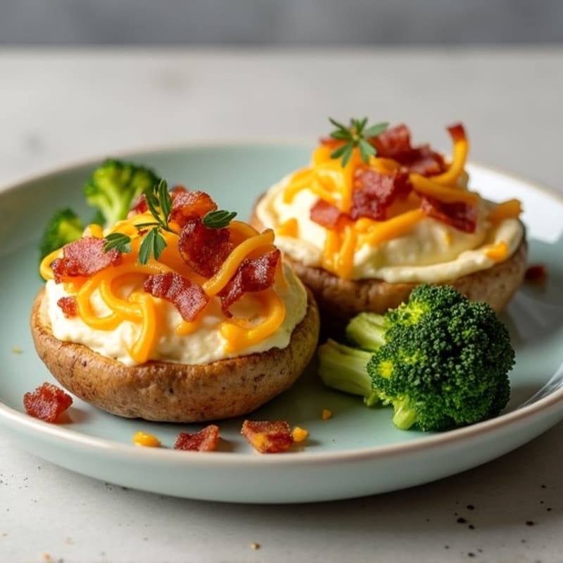 Fluffy Twice-Baked Potatoes with Crispy Turkey Bacon and Cheesy Broccoli
