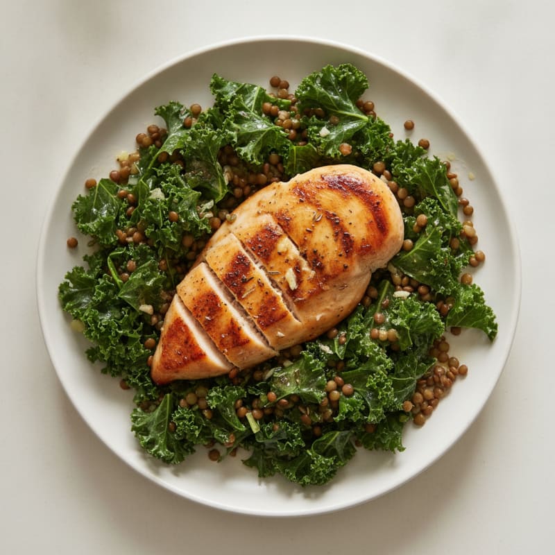 Grilled Chicken Breast with Lentil and Kale Salad