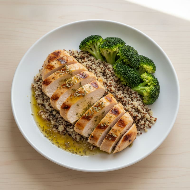 Grilled Chicken Breast with Quinoa and Steamed Broccoli