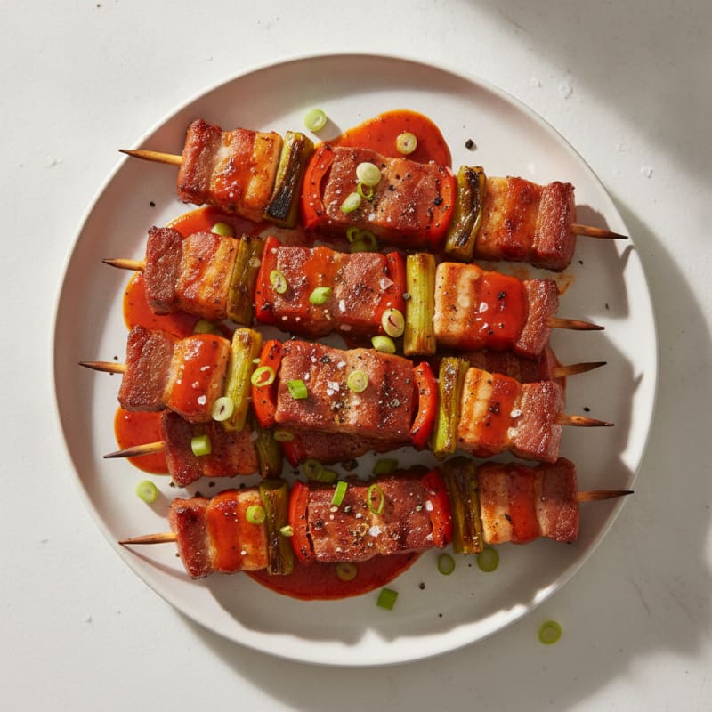 Spicy Gochujang Pork Belly Skewers