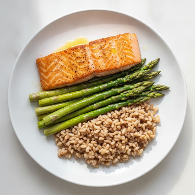 Seared Salmon with Steamed Asparagus and Brown Rice