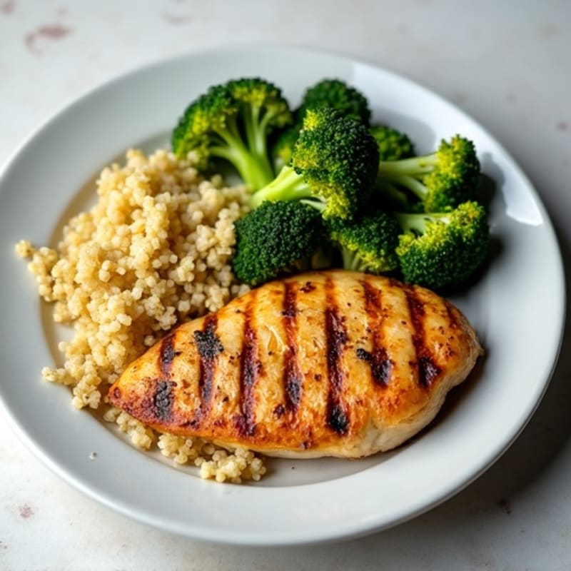 Grilled Chicken Breast with Quinoa and Roasted Broccoli
