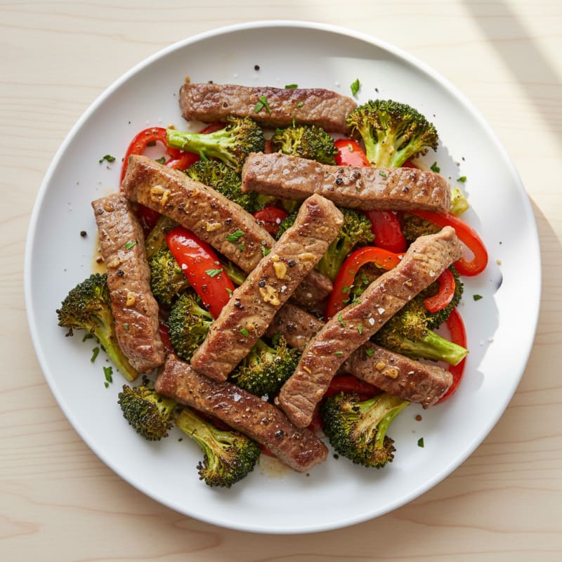 Pan-Seared Steak Strips with Roasted Vegetables