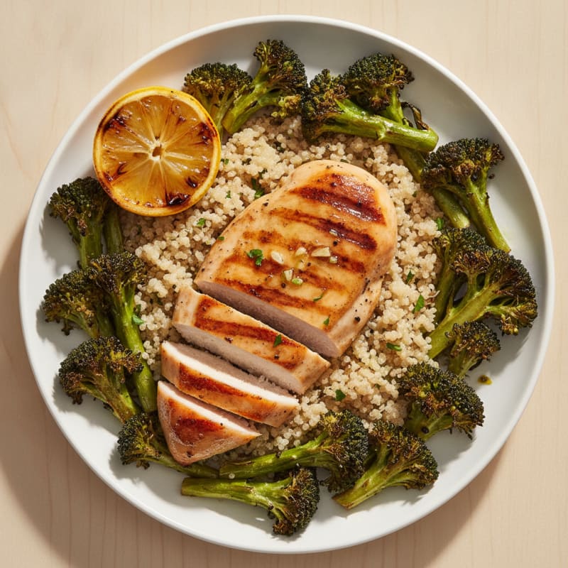 Grilled Chicken Breast with Quinoa and Roasted Broccoli