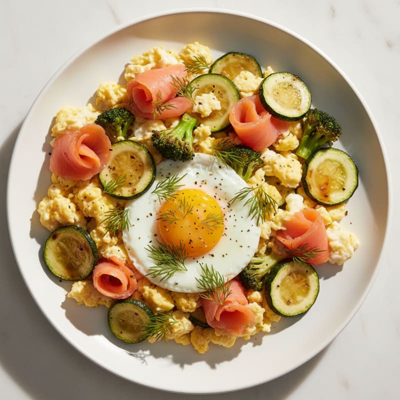 Scrambled Egg Whites with Smoked Salmon and Sautéed Zucchini