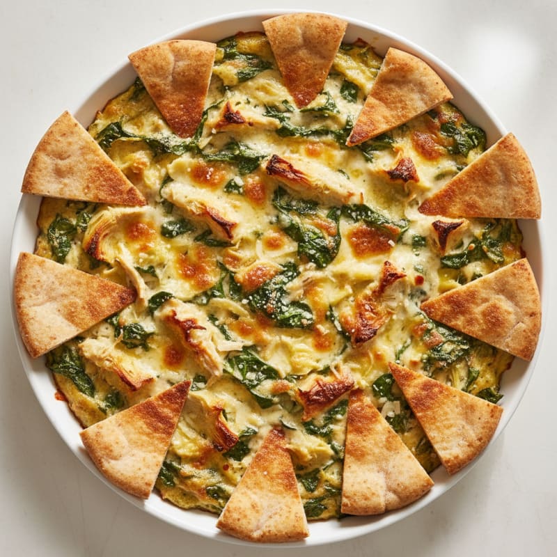 Baked Spinach Artichoke Dip with Toasted Pita