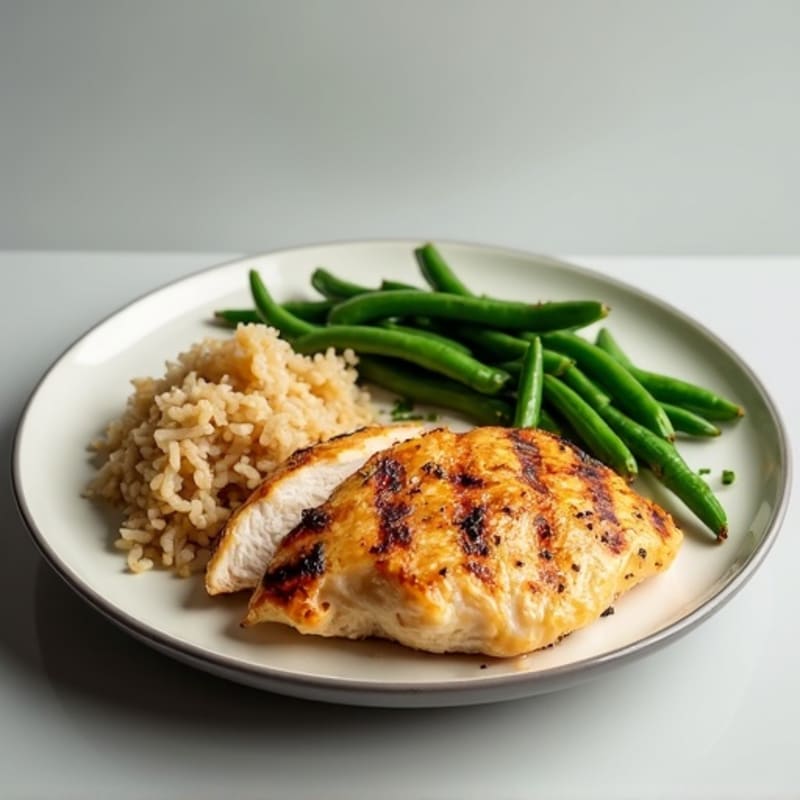 Grilled Chicken Breast with Steamed Green Beans and Brown Rice
