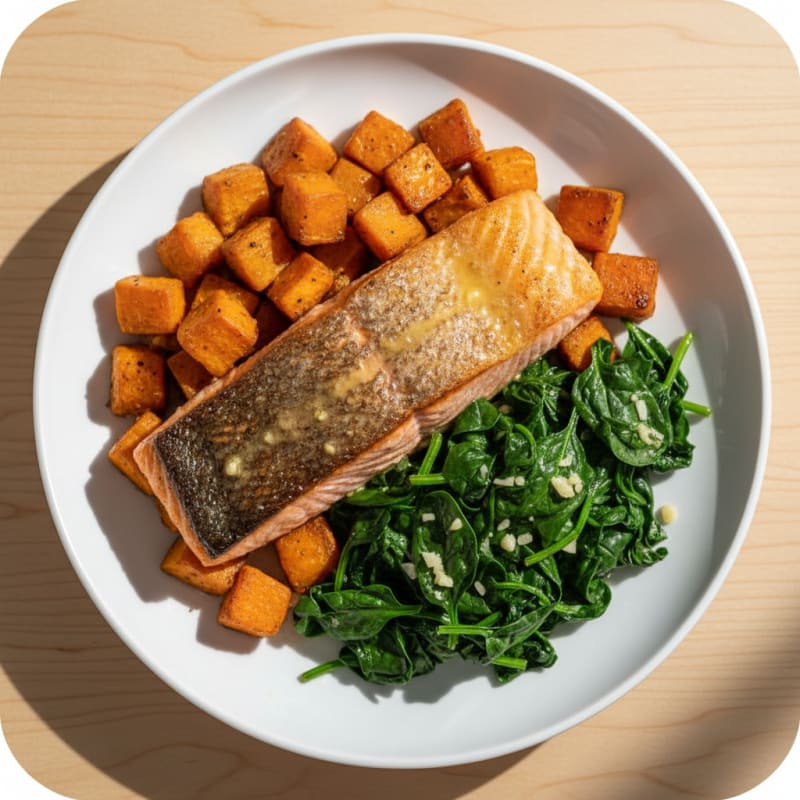 Golden Pan-Seared Salmon with Roasted Sweet Potatoes