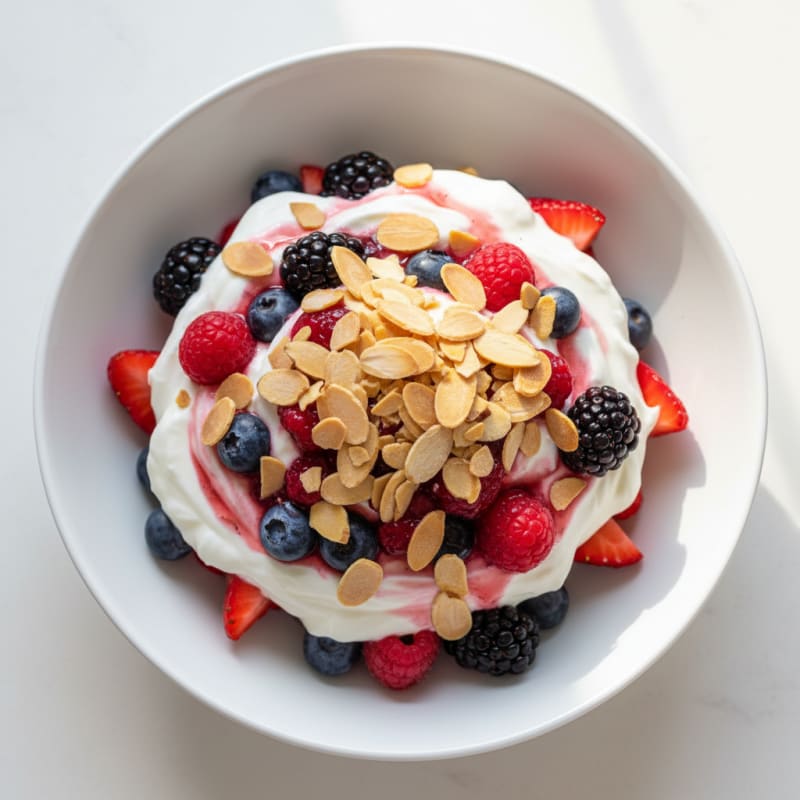 Greek Yogurt Protein Parfait with Mixed Berries and Almonds