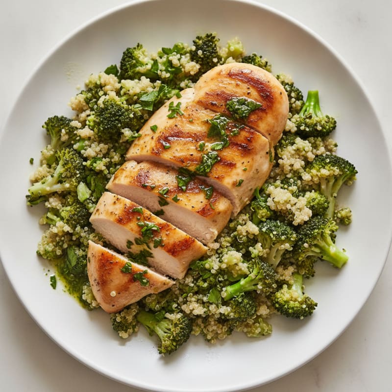 Grilled Chicken Breast with Broccoli and Quinoa Salad