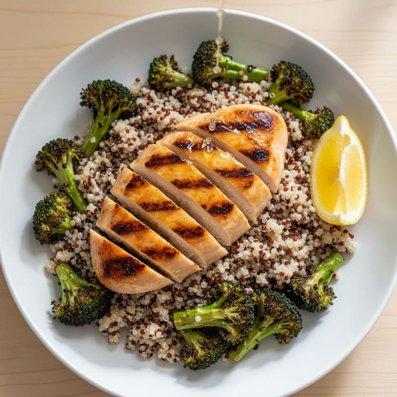 Grilled Chicken Breast with Quinoa and Roasted Broccoli