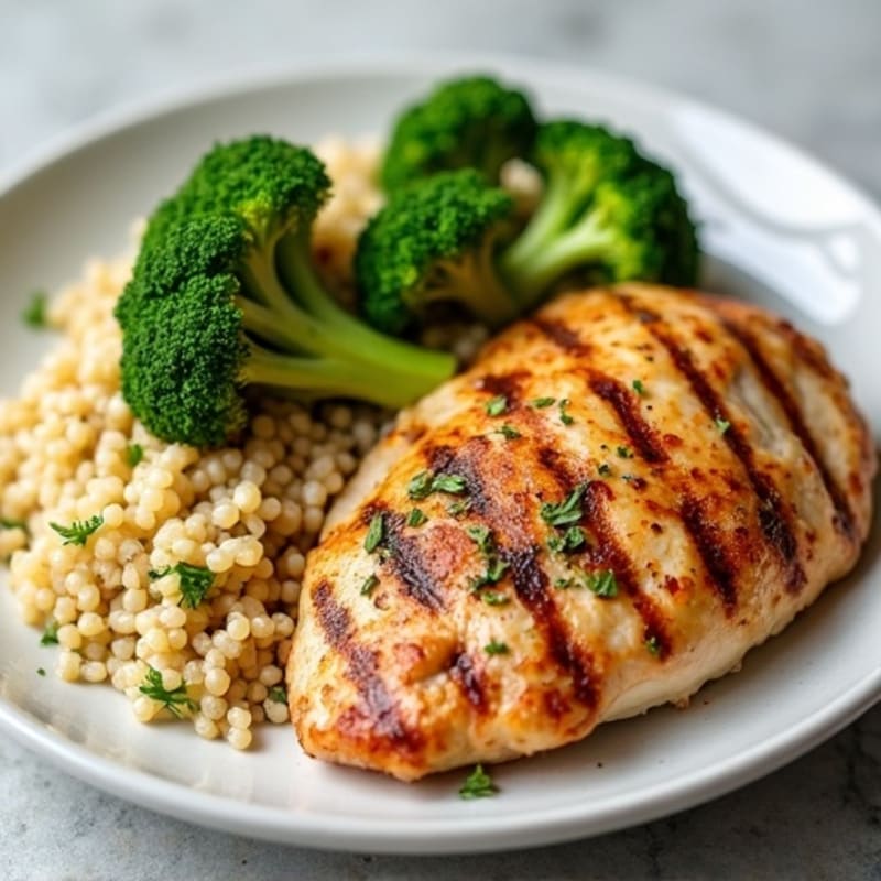 Grilled Chicken Breast with Quinoa and Roasted Broccoli