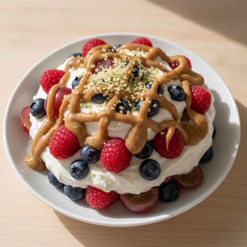 Greek Yogurt Protein Parfait with Mixed Berries and Almond Butter