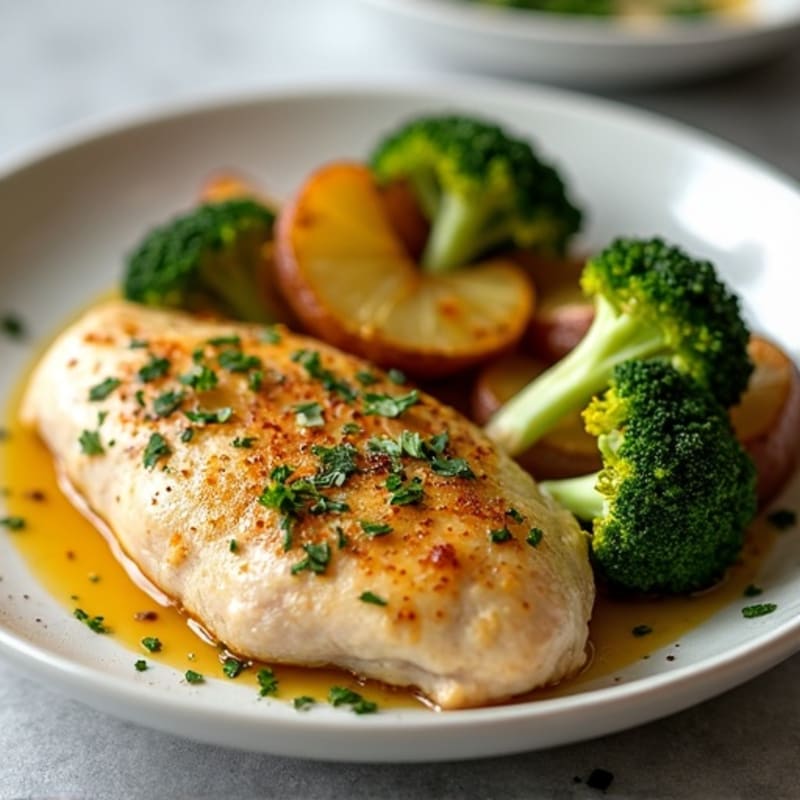 Lemon Herb Roasted Chicken with Crispy Potatoes and Roasted Broccoli