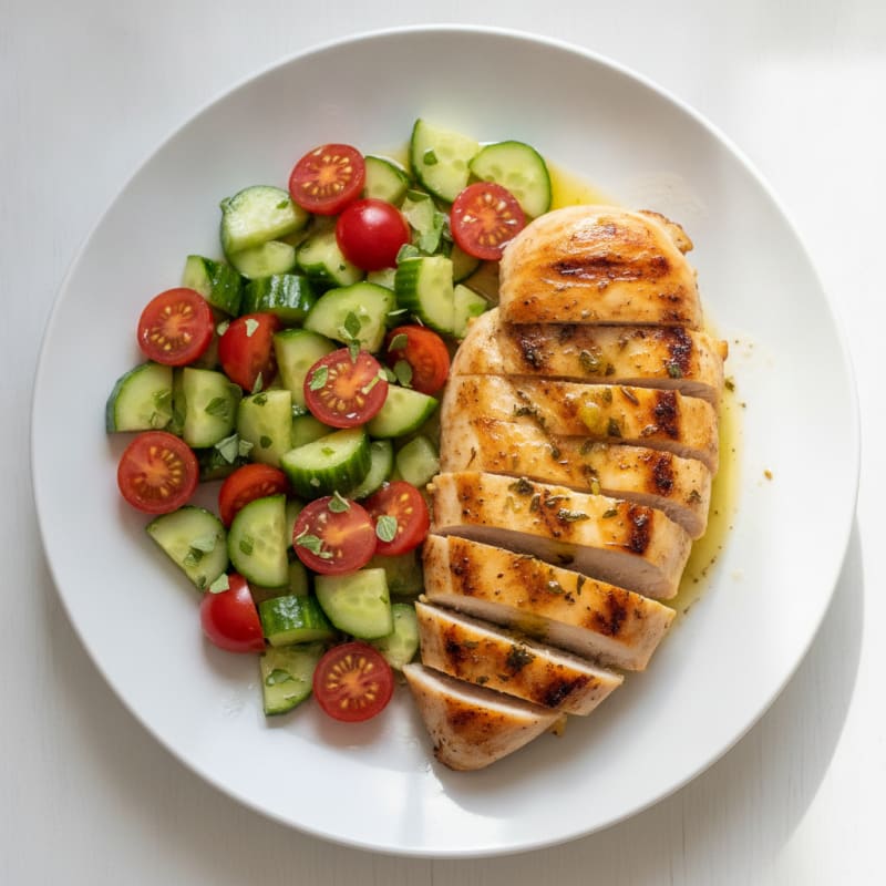 Grilled Chicken Breast with Cucumber Tomato Salad