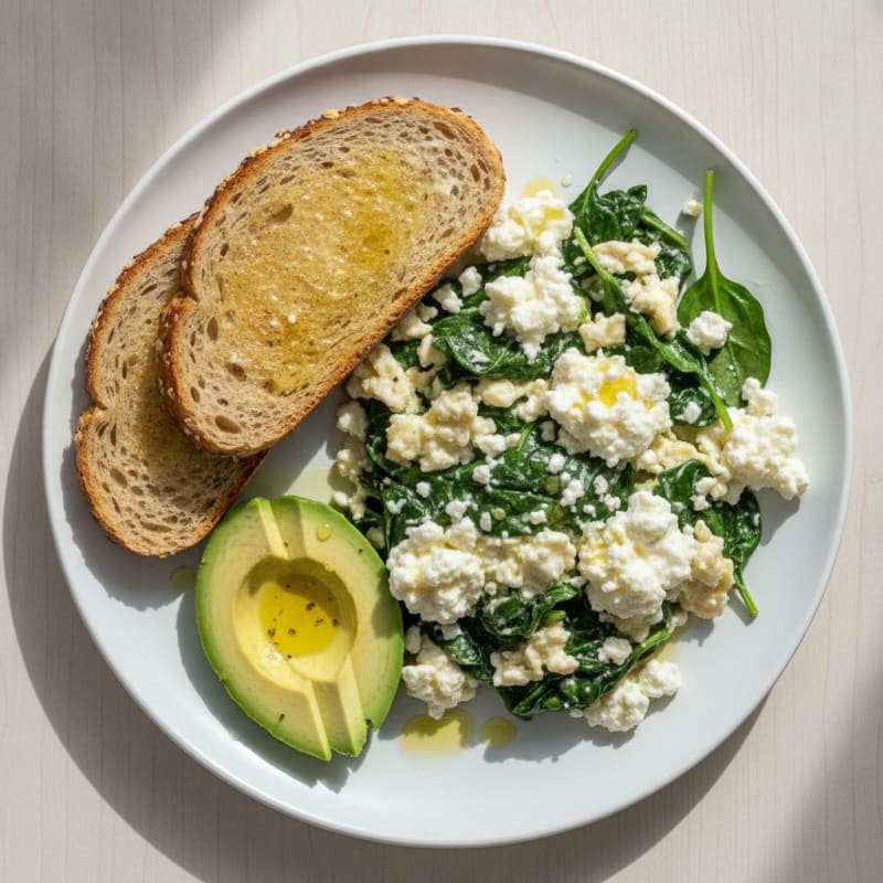 Egg White and Spinach Scramble with Cottage Cheese