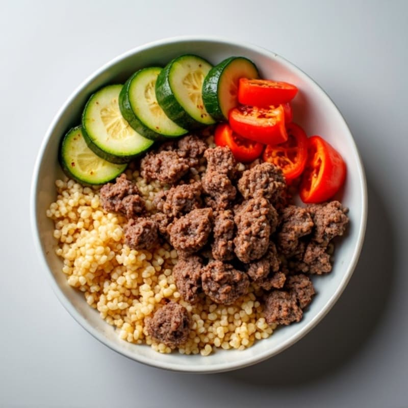 Lean Ground Beef and Roasted Vegetable Bowl