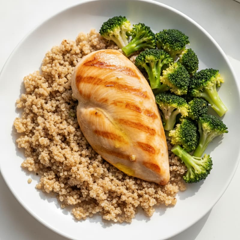 Grilled Chicken Breast with Quinoa and Steamed Broccoli