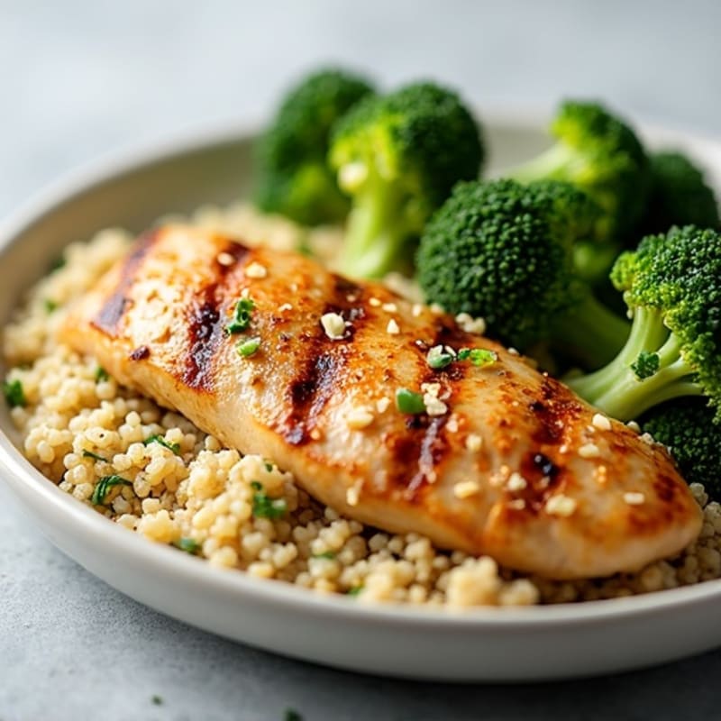 Grilled Chicken Breast with Quinoa and Roasted Broccoli