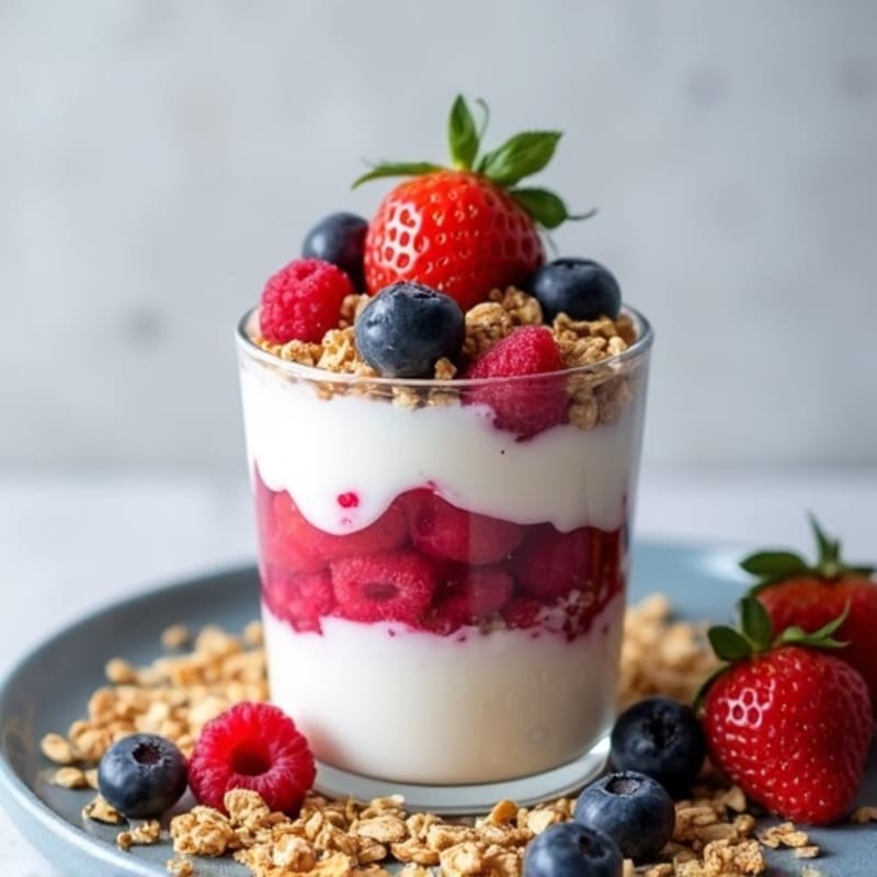 Silky Greek Yogurt Parfait with Protein Granola and Mixed Berries