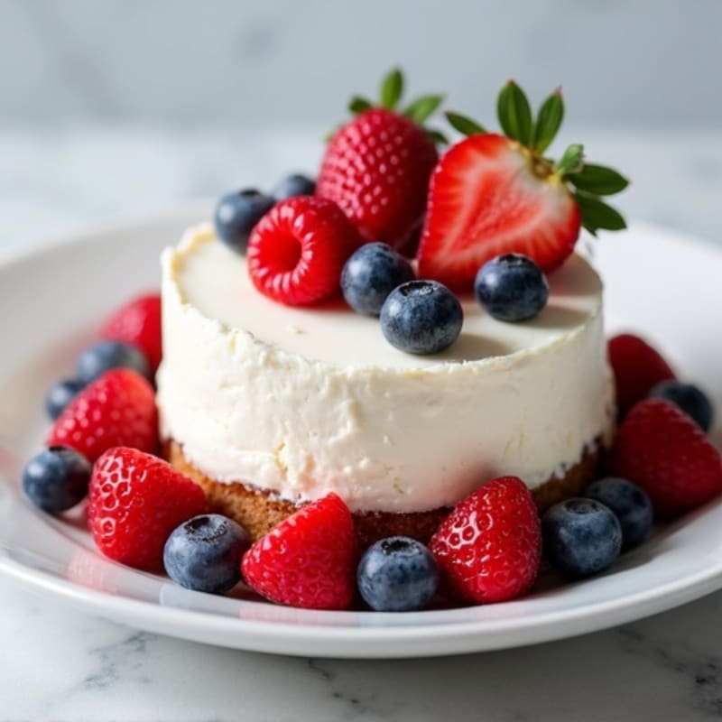 High-Protein Greek Yogurt Cheesecake with Mixed Berries